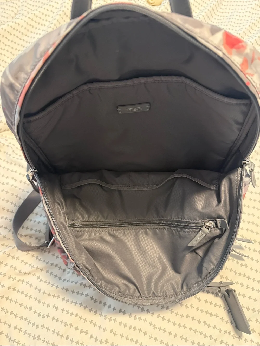 Tumi Gray Backpack with pink Floral Print